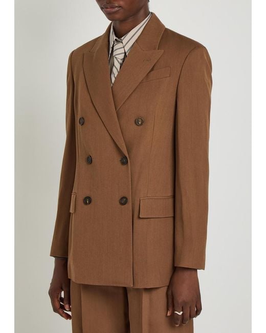 Brunello Cucinelli Brown Double-Breasted Wool-Blend Blazer