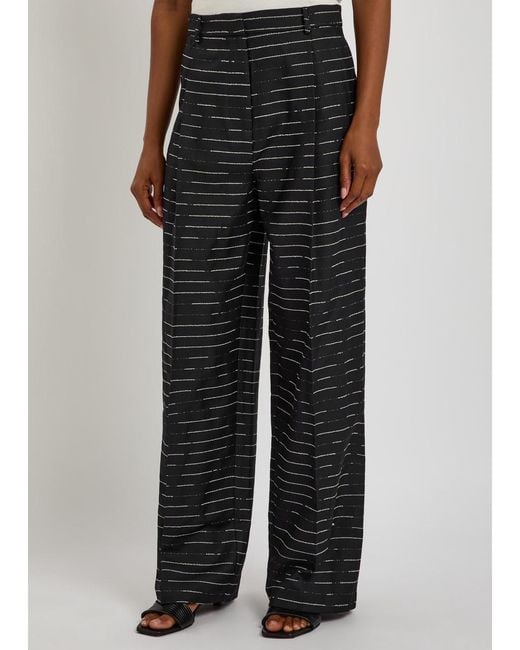 LIBEROWE Black Mika Striped Wool-Blend Trousers