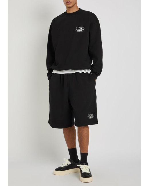 Kidwest Black Script Logo-Print Cotton Shorts for men