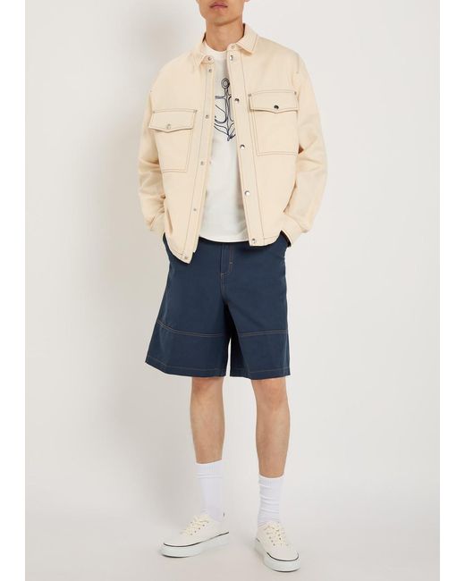 Moncler Blue Wide-Leg Cotton And Linen-Blend Shorts for men