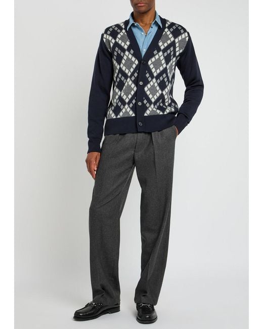 Officine Generale Blue Pattern Wool Cardigan for men