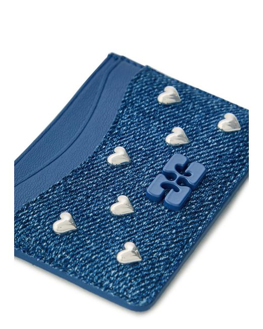 Ganni Blue Embellished Leather And Card Holder