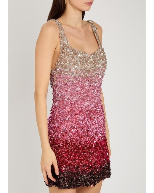 Alice + Olivia Red Eve Dégradé Sequin-Embellished Mini Dress