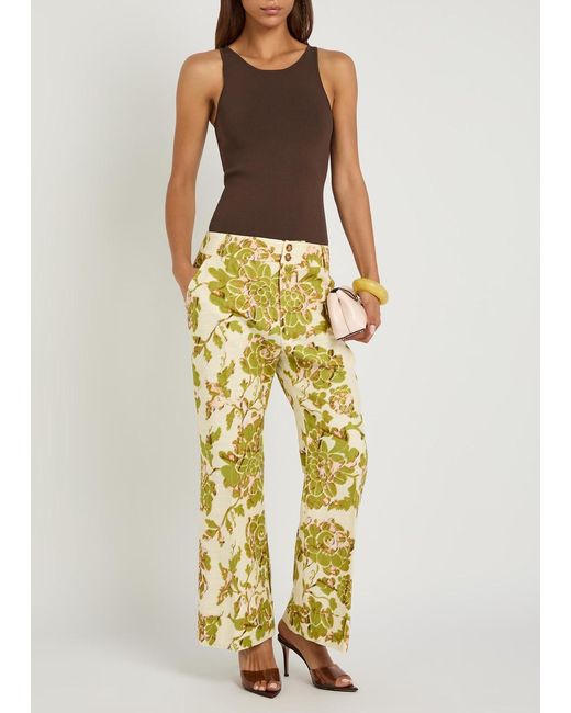 LaDoubleJ Yellow Hendrix Floral-Print Woven Trousers