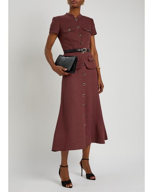 Self-Portrait Purple Peplum Belted Woven Midi Dress
