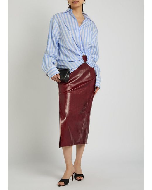 Sportmax Blue Striped Cropped Cotton-Poplin Shirt