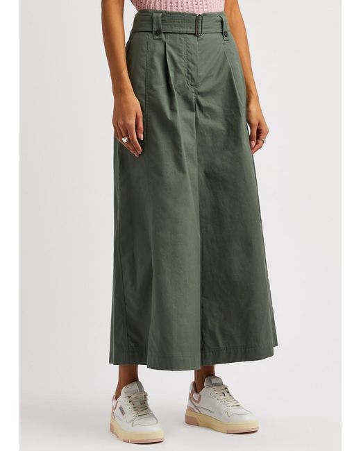Weekend by Maxmara Green Recco Cropped Wide-leg Cotton Trousers