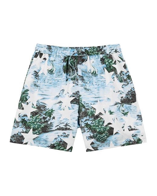 Amiri Tropical Printed Silk-twill Shorts in Blue for Men | Lyst