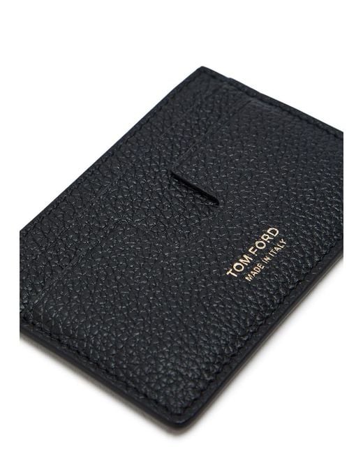 Tom Ford Gray Grained Leather Card Holder for men