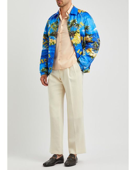 Gucci Blue Printed Padded Shell Bomber Jacket, , Bomber Jacket for men