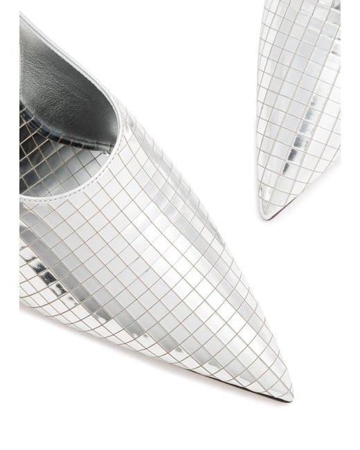 Alaïa White Art Deco 90 Metallic Leather Slingback Pumps