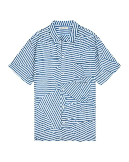 YMC Blue Malick Striped Woven Shirt for men