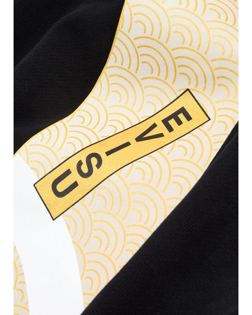 Evisu Black Kamon And The Great Wave Printed Cotton Sweatpants for men