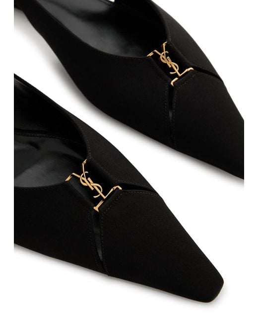 Saint Laurent Black Babylone Satin Slingback Flat