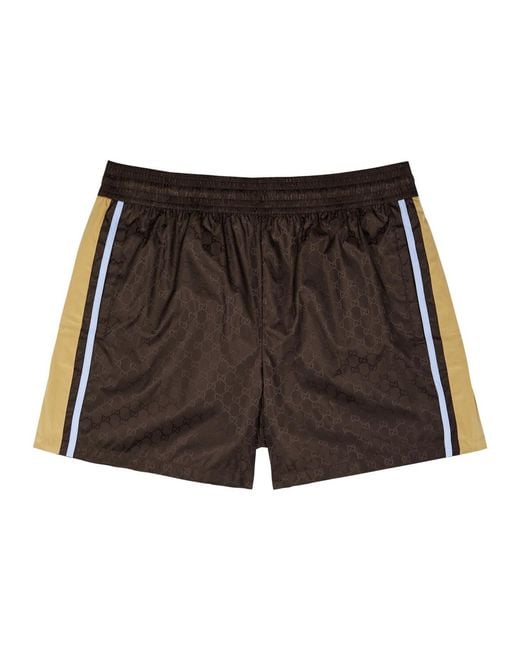Gucci Brown Logo-jacquard Shell Swim Shorts for men