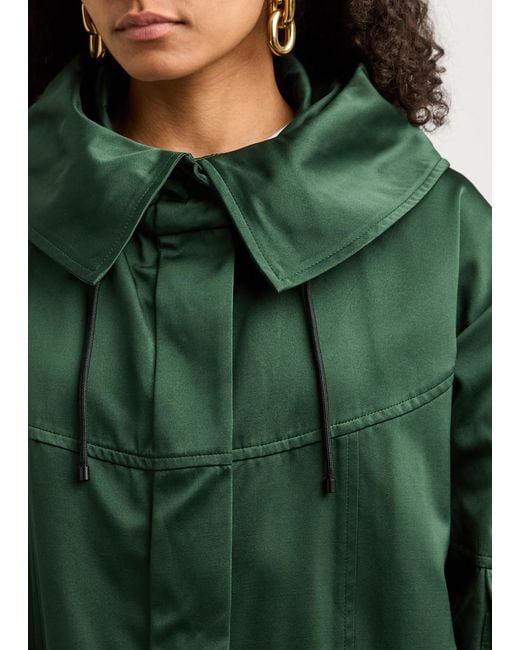 Dries Van Noten Green Remko Hooded Satin Coat