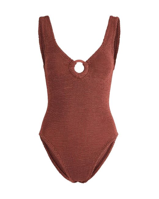 Hunza G Red Celine Cut-Out Seersucker Swimsuit