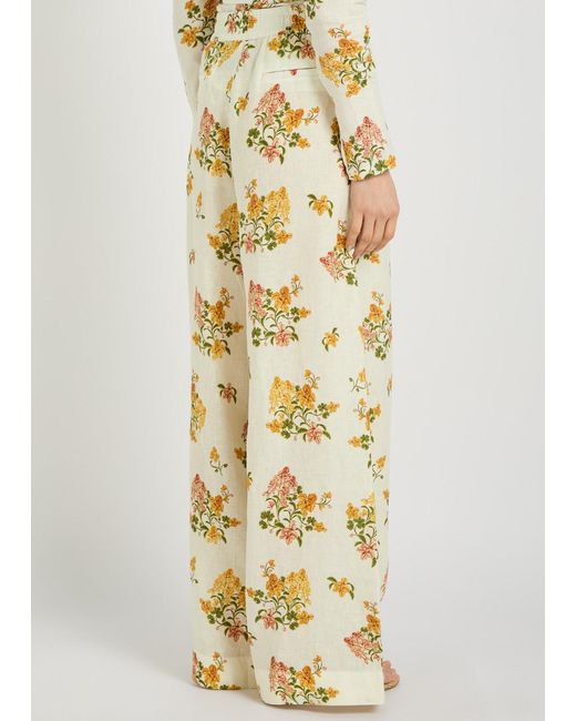 Agua Bendita Metallic Tota Floral-Print Linen Trousers