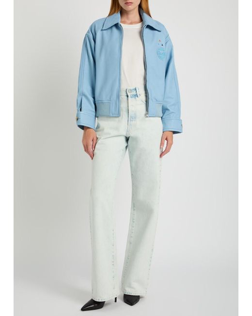 AN-Y1 Blue Cargo Bomber Logo-Embossed Leather Bomber Jacket