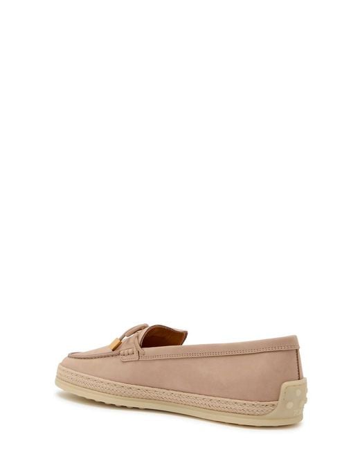 Tod's Brown Raffia-Trim Suede Loafers
