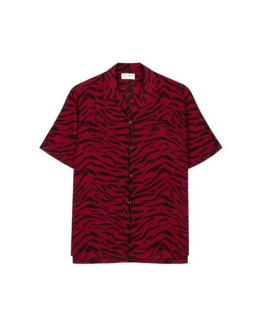 Saint Laurent Red Zebra Silk Vacation Shirt for men
