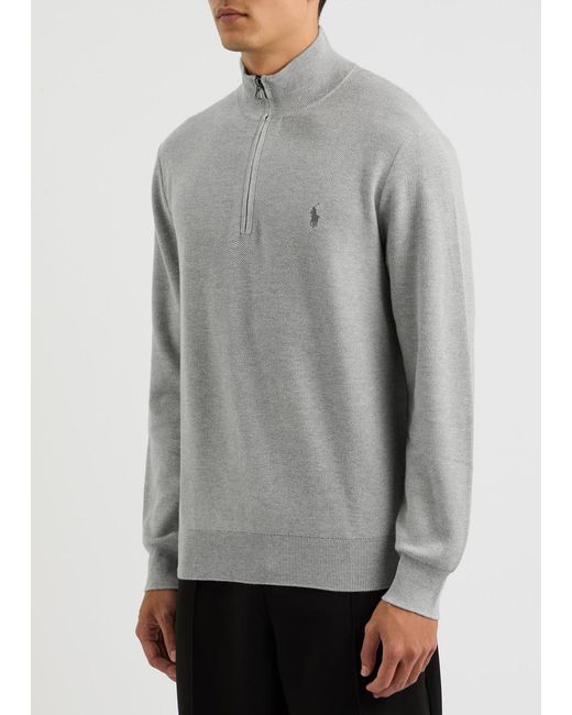 Polo Ralph Lauren Gray Logo Half-Zip Cotton Jumper for men