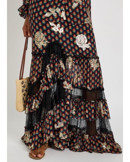 Etro Black Floral-Embroidered Silk Maxi Skirt