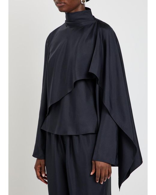 Rohe Black Draped Asymmetric Silk Top