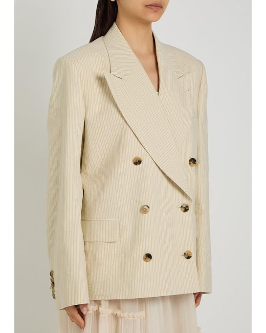 Dries Van Noten Natural Bosea Pinstriped Double-Breasted Blazer
