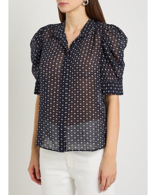 FRAME Blue Patterned Silk Blouse