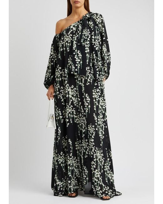 BERNADETTE Black Ninouk Floral-print Chiffon Gown