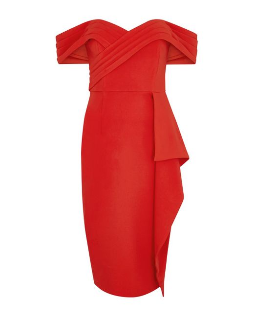 Lavish Alice Synthetic Red Off-the-shoulder Dress | Lyst