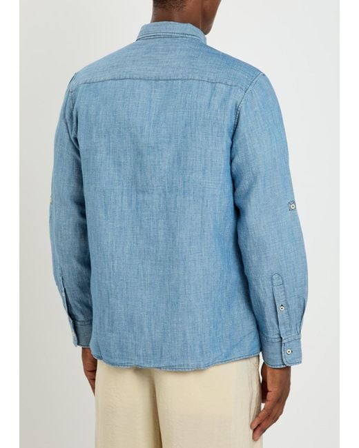 Officine Generale Blue Garris Cotton And Linen-Blend Shirt for men