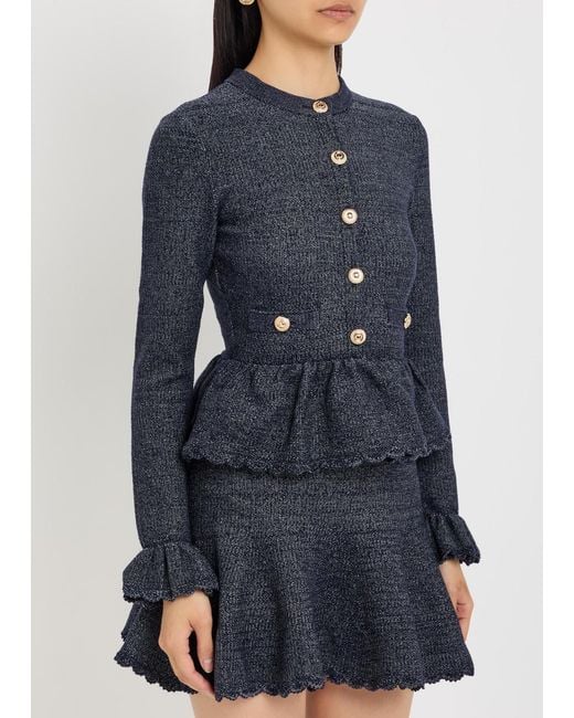 Self-Portrait Blue Layered Cotton-Blend Knit Mini Dress