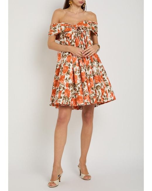 Chloé Orange Floral-Print Cotton Mini Dress