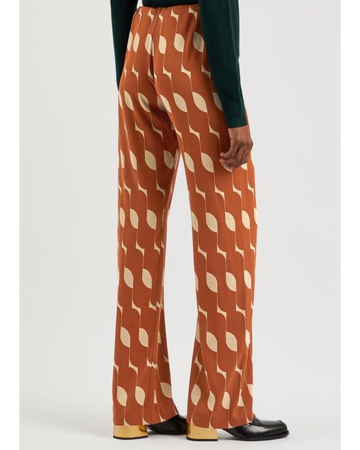 Dries Van Noten Orange Pachas Bis Printed Stretch-Silk Trousers