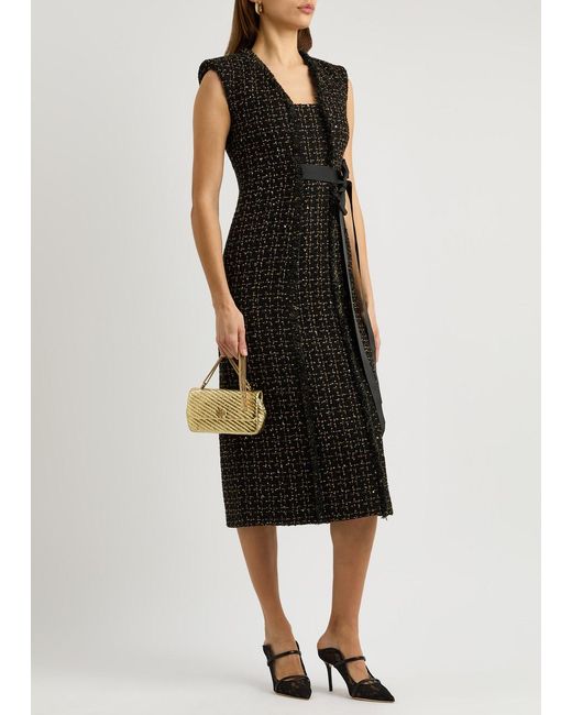 Huishan Zhang Black Shade Metallic Tweed Midi Dress