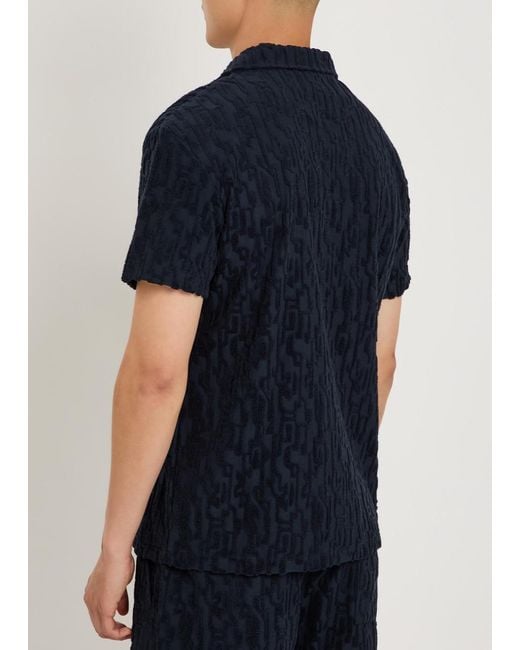 Raith Blue Fausto Flocked-Pattern Terry Shirt for men