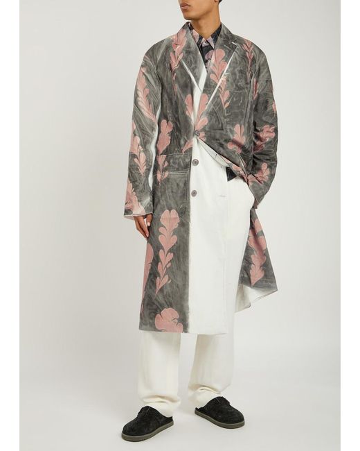 Dries Van Noten Gray Reuben Printed Cotton-Poplin Coat for men