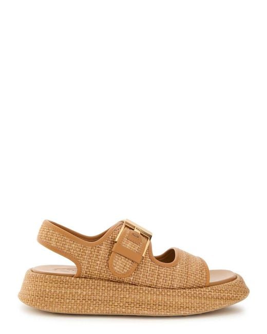 Tod's Brown Sandalo Leather-Trim Raffia Flatform Sandals