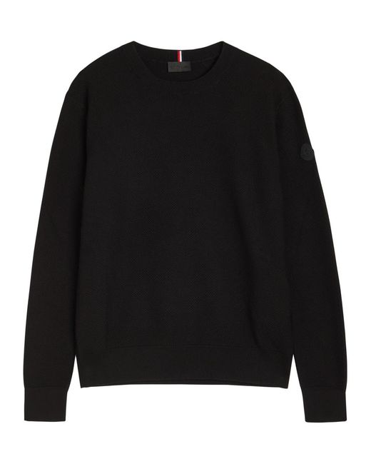 Moncler Black Logo-Appliqué Cotton-Knit Jumper for men