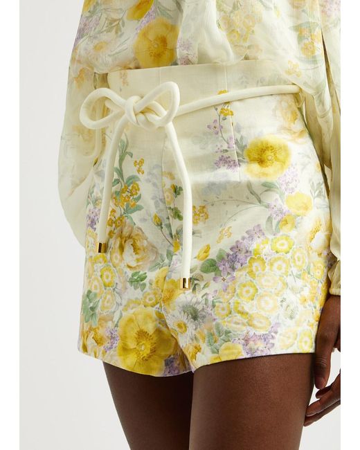 Zimmermann White Harmony Floral-Print Linen Shorts