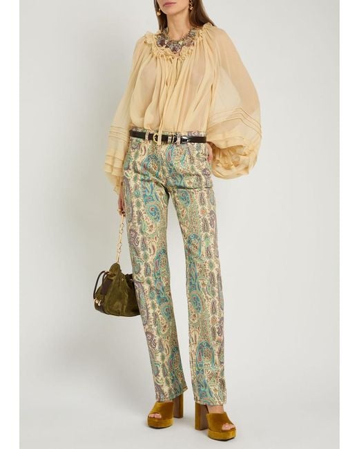 Etro Green Patterned Straight-Leg Jeans