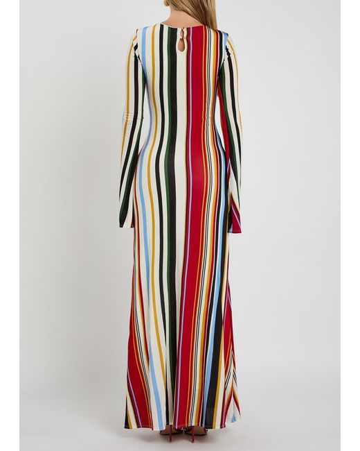 Cala De La Cruz Red Amay Striped Stretch-Jersey Maxi Dress