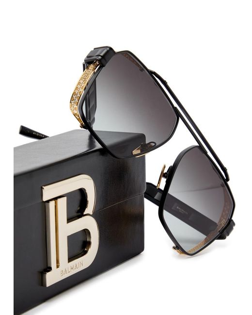 Balmain Black Premier Aviator-Style Sunglasses