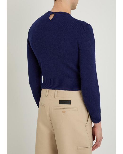 Jil Sander Blue 3/4 Sleeve Wool-Blend Jumper for men