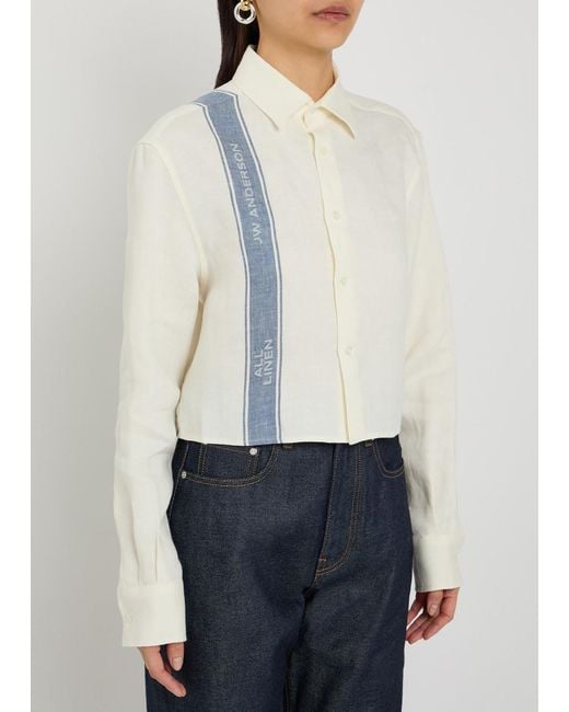 J.W. Anderson White Cropped Stripe-Jacquard Linen Shirt