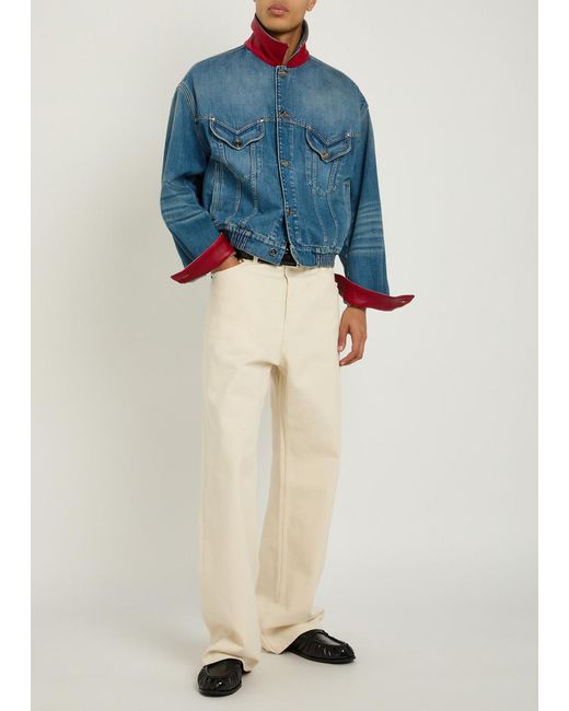 Versace Blue Leather-Collar Denim Jacket for men