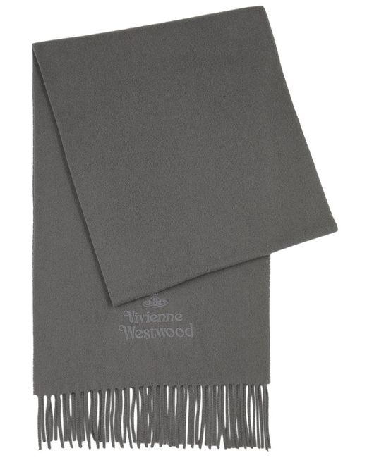 Vivienne Westwood Gray Logo-Embroidered Wool Scarf