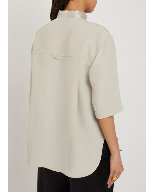 Maria McManus White Tie-Neck Satin-Crepe Shirt